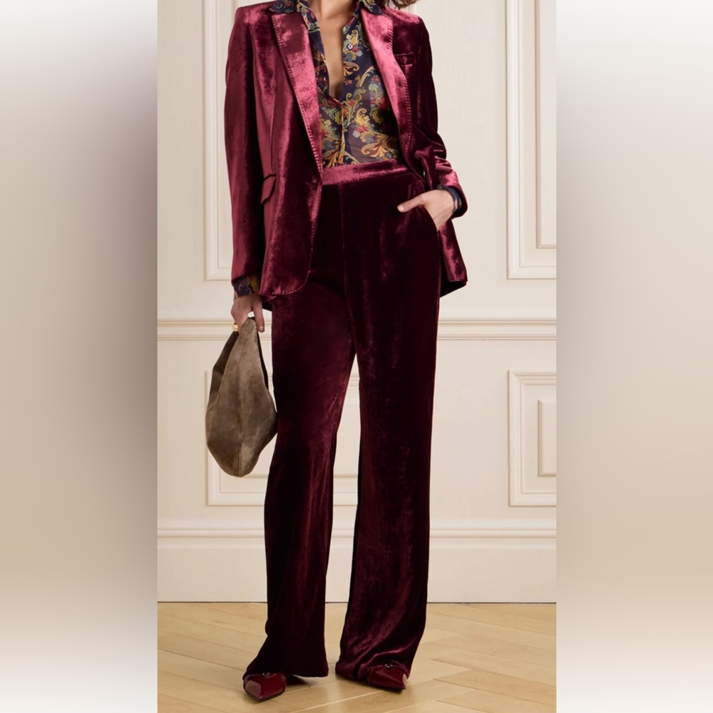 Massimo Dutti Women's Velvet Pantsuit in Wine Red